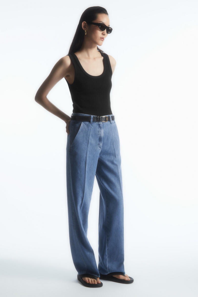 Pantalon COS Directo-Leg Denim Mujer Azules España Rebajas 386IVFBLD