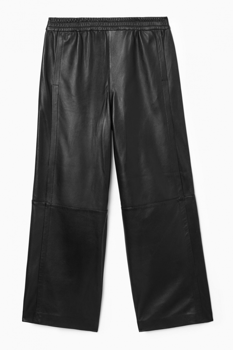 Pantalon COS Directo-Leg Elasticated Cuero Mujer Negras España Rebajas 439MYJNBR