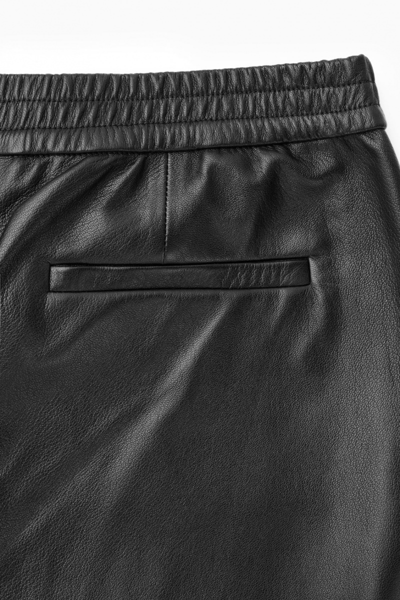 Pantalon COS Directo-Leg Elasticated Cuero Mujer Negras España Rebajas 439MYJNBR