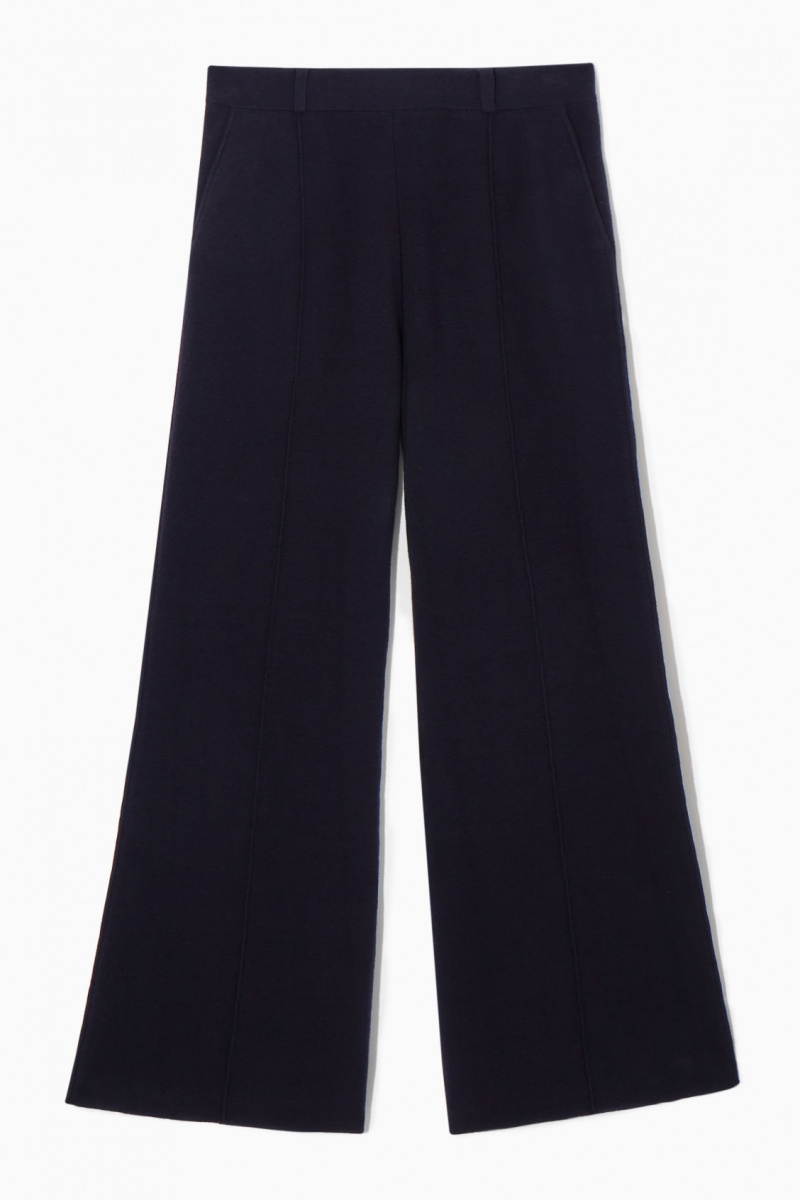 Pantalon COS Flared De Punto Lana Mujer Azul Marino España Rebajas 589TPVJKM