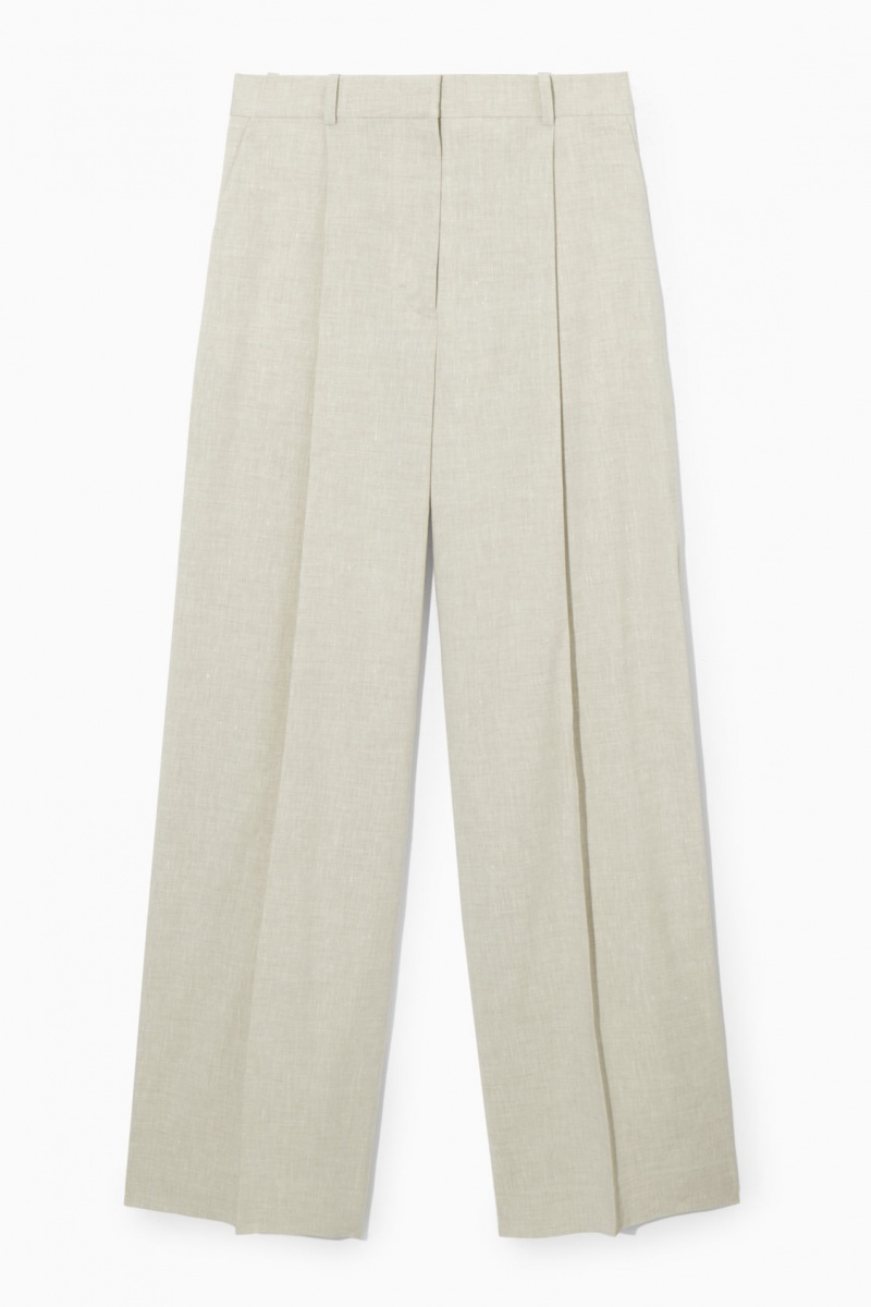 Pantalon COS Linen-Blend Anchos-Leg Tailored Mujer Beige España Rebajas 742BMZAKJ