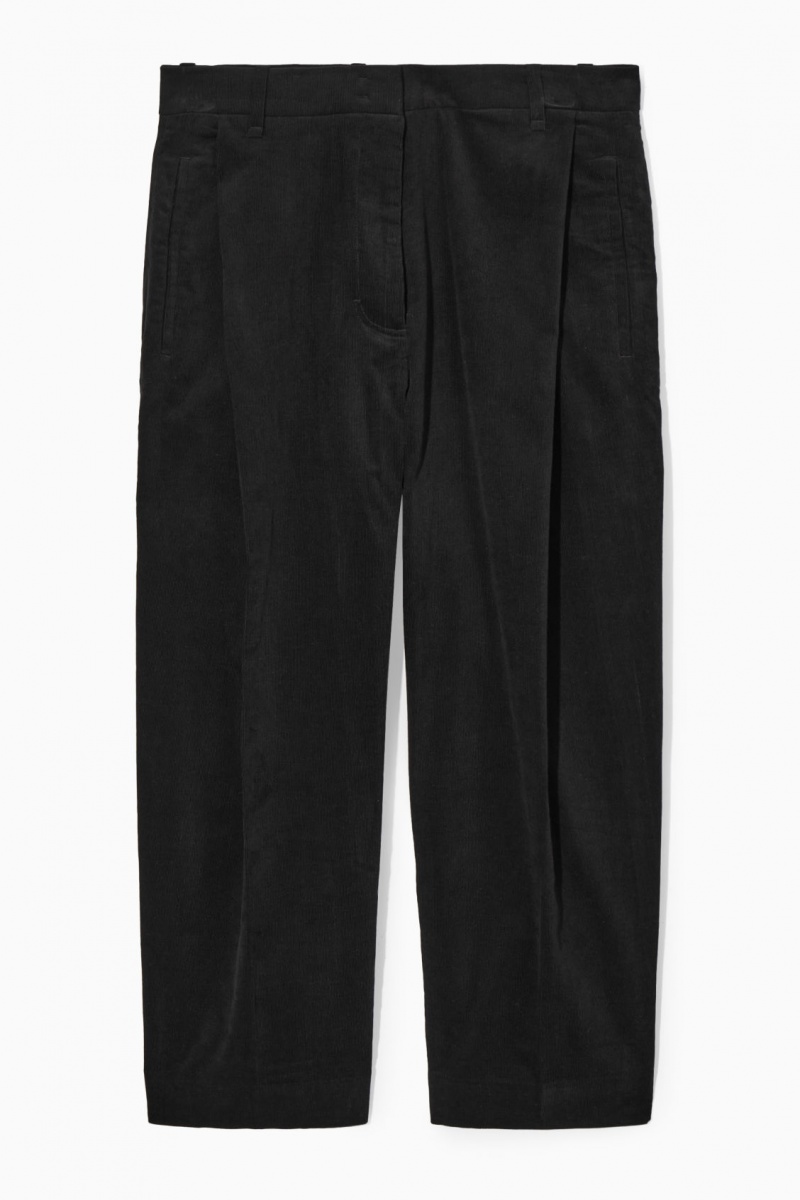 Pantalon COS Plisado Barrel-Leg Corduroy Mujer Negras España Rebajas 408PLEKFU