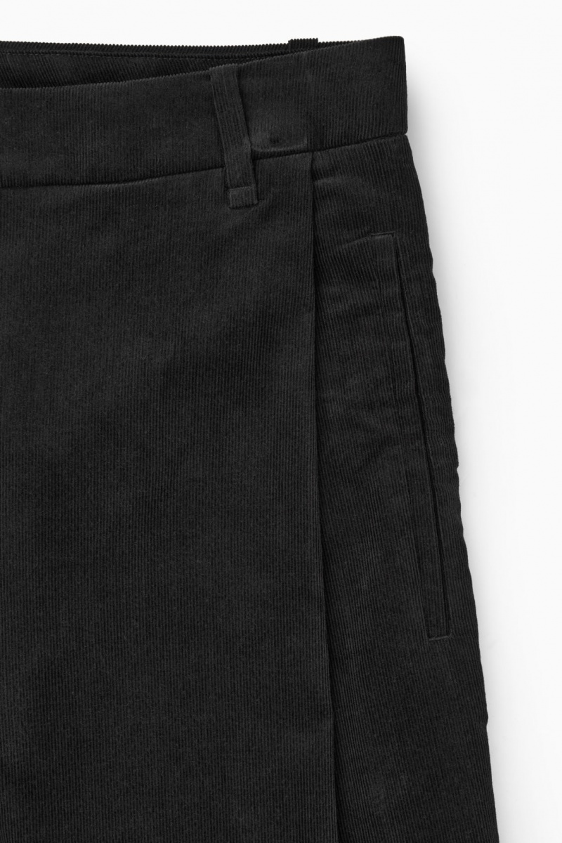 Pantalon COS Plisado Barrel-Leg Corduroy Mujer Negras España Rebajas 408PLEKFU