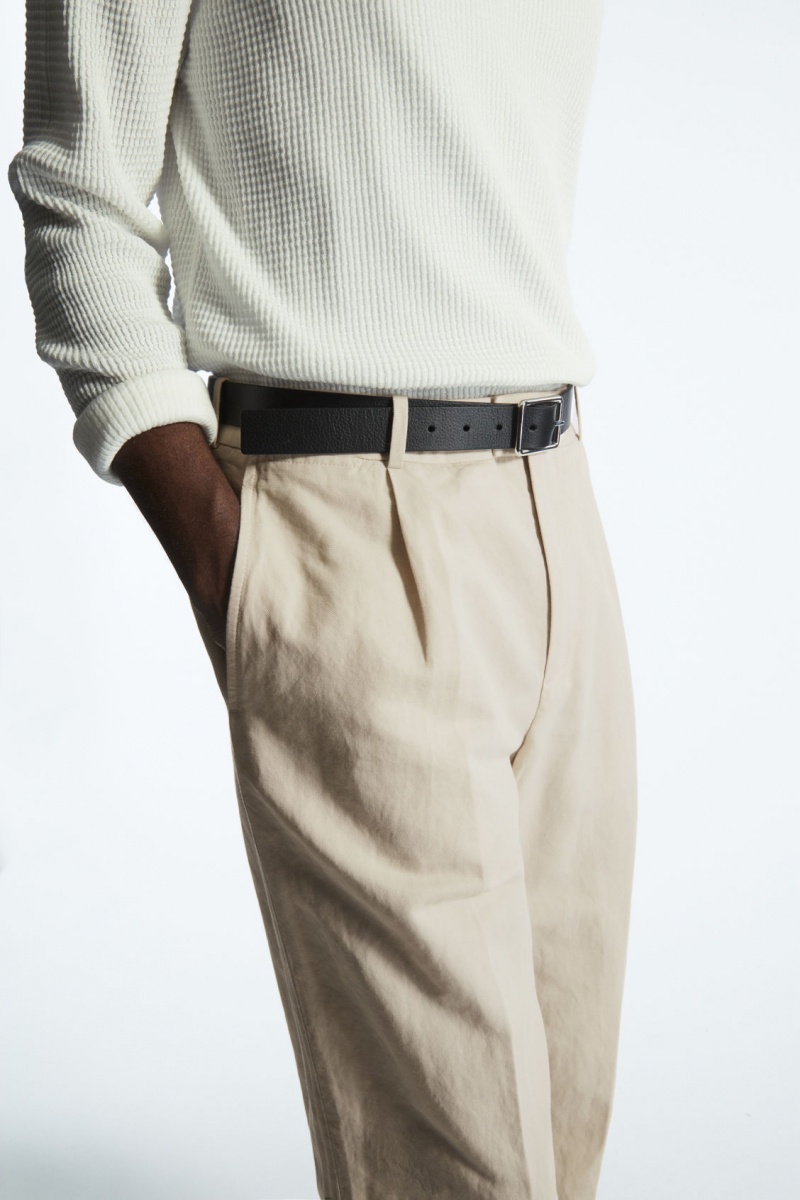 Pantalon COS Plisado Directo-Leg Linen-Blend Hombre Beige Claro España Rebajas 530KYJHLZ