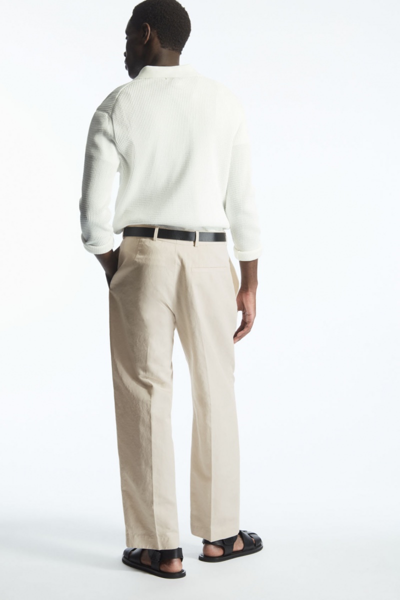 Pantalon COS Plisado Directo-Leg Linen-Blend Hombre Beige Claro España Rebajas 530KYJHLZ