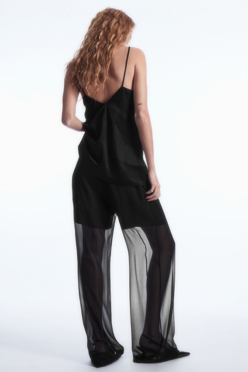 Pantalon COS Sheer Silk Mujer Negras España Rebajas 250OJTUSB