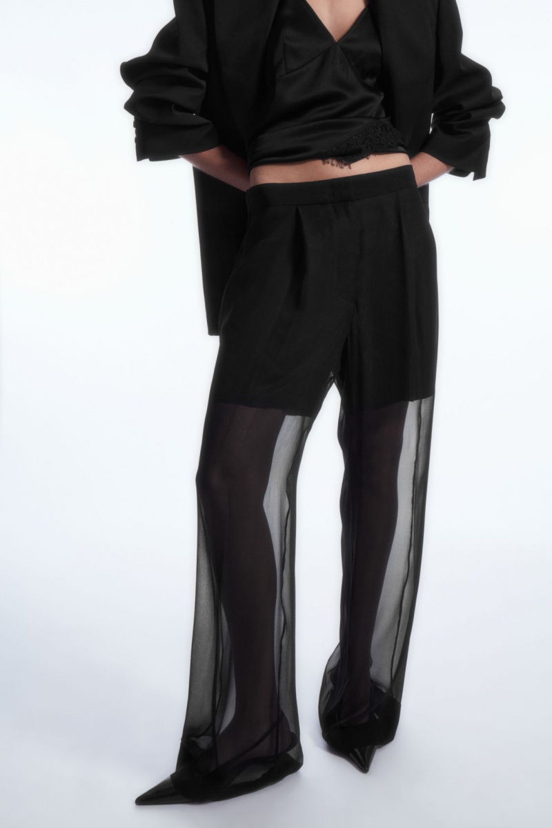 Pantalon COS Sheer Silk Mujer Negras España Rebajas 250OJTUSB