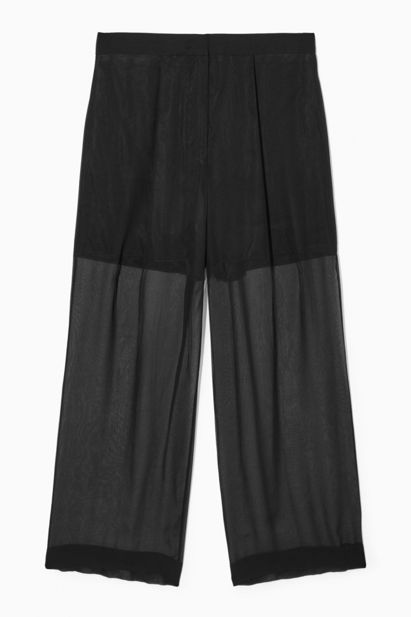 Pantalon COS Sheer Silk Mujer Negras España Rebajas 250OJTUSB