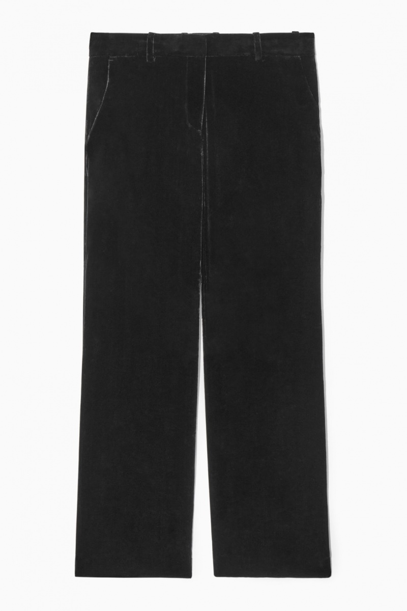 Pantalon COS Silk-Blend Velvet Directo-Leg Mujer Negras España Rebajas 823FBPGXA