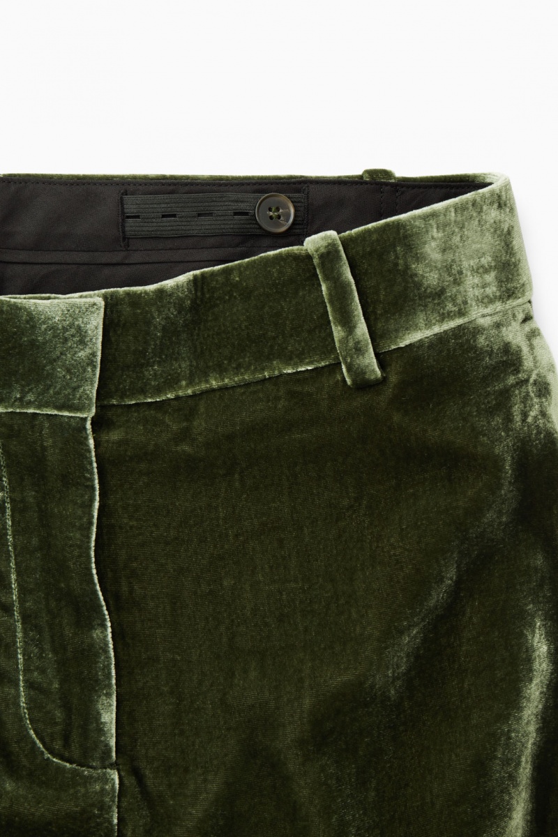 Pantalon COS Silk-Blend Velvet Directo-Leg Mujer Verde Oscuro España Rebajas 143DRGYJV