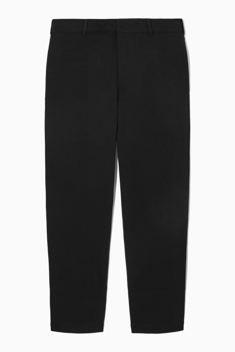 Pantalon COS Tapered Algodon-Jersey Hombre Negras España Rebajas 912RBOTQX