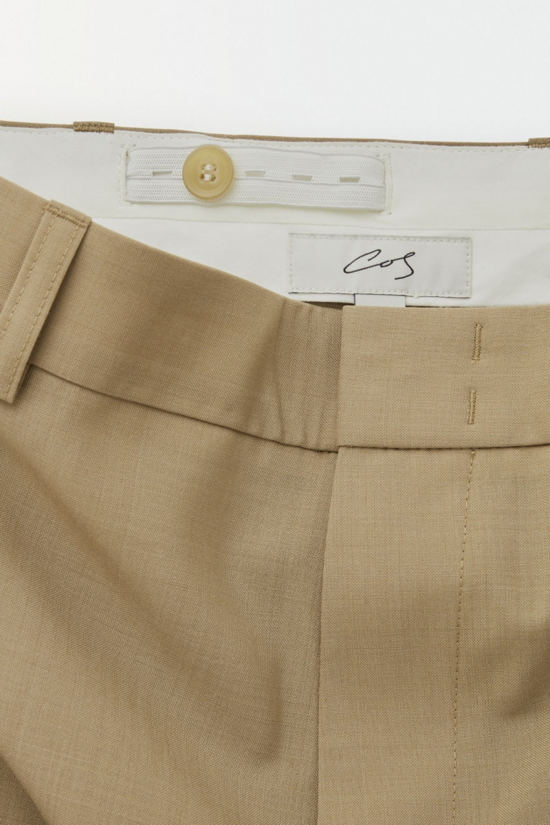 Pantalones COS The Directo-Leg Lana Hombre Beige España Rebajas 764PHGEVI