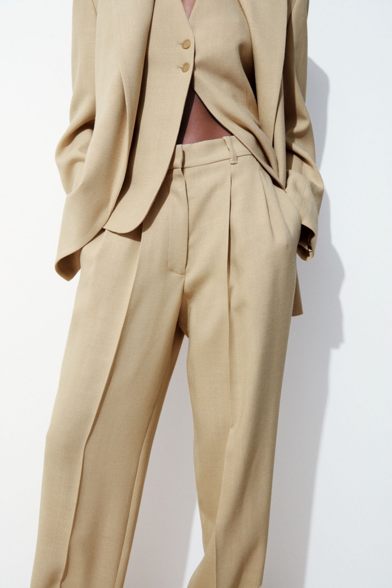 Pantalones COS The Plisado Tailored Mujer Beige España Rebajas 034VJPRAK