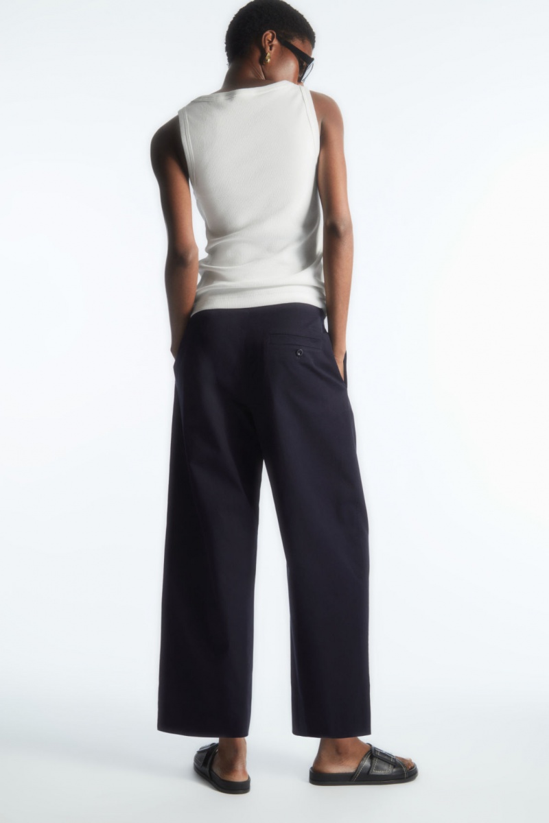 Pantalones Chinos COS Plisado Barrel-Leg Twill Mujer Azul Marino España Rebajas 823AOIKXR