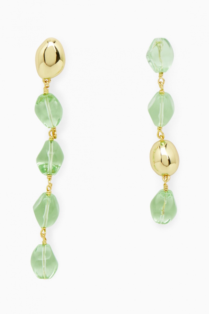 Pendientes COS Mismatched Beaded Drop Mujer Verde Claro Doradas España Rebajas 935DQTAXK