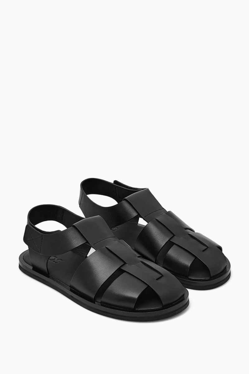 Sandalias COS Cuero Fisherman Hombre Negras España Rebajas 079VGIPDC