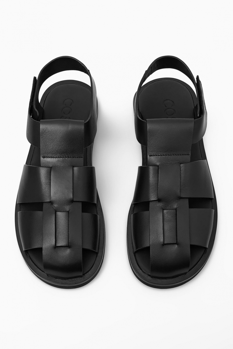 Sandalias COS Cuero Fisherman Hombre Negras España Rebajas 079VGIPDC