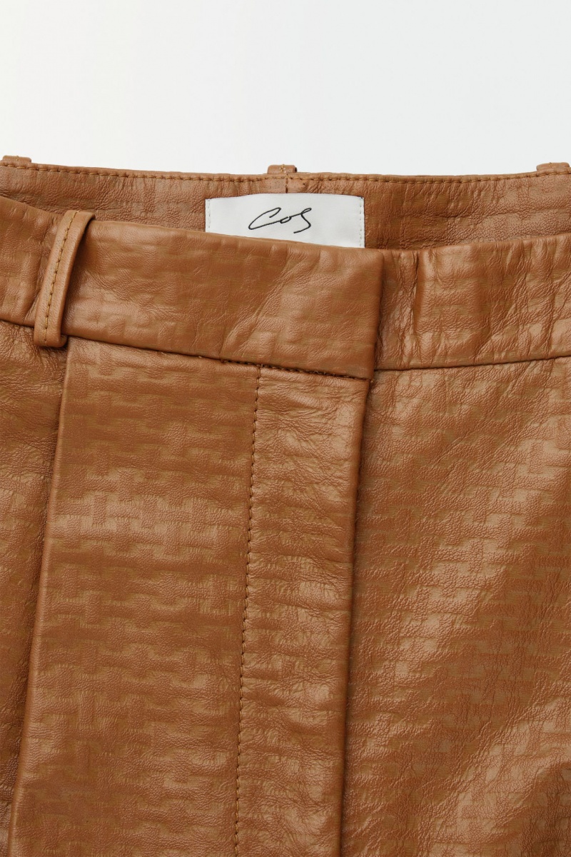 Short COS The Embossed-Cuero Bermuda Mujer Marrones España Rebajas 356LDAUEJ