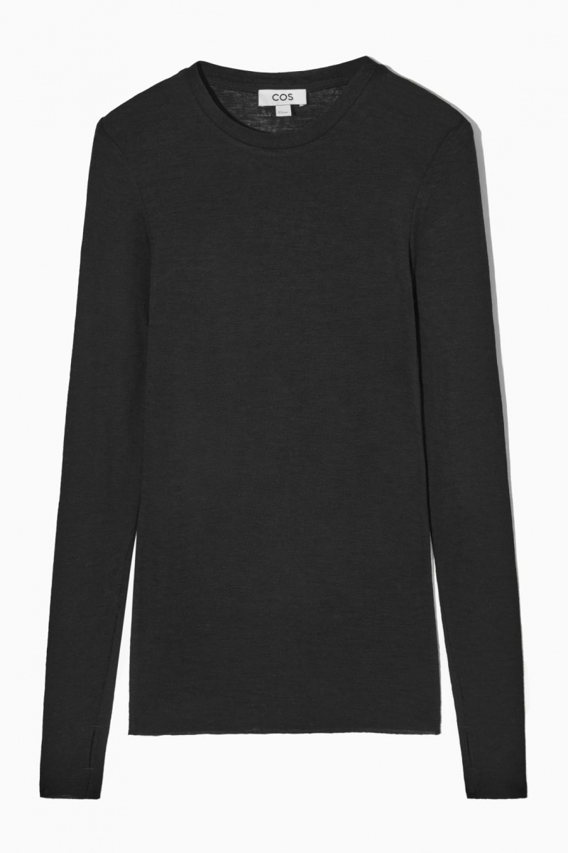 Suéteres COS Crew-Neck Merino Lana Top Mujer Negras España Rebajas 450MGYNKE