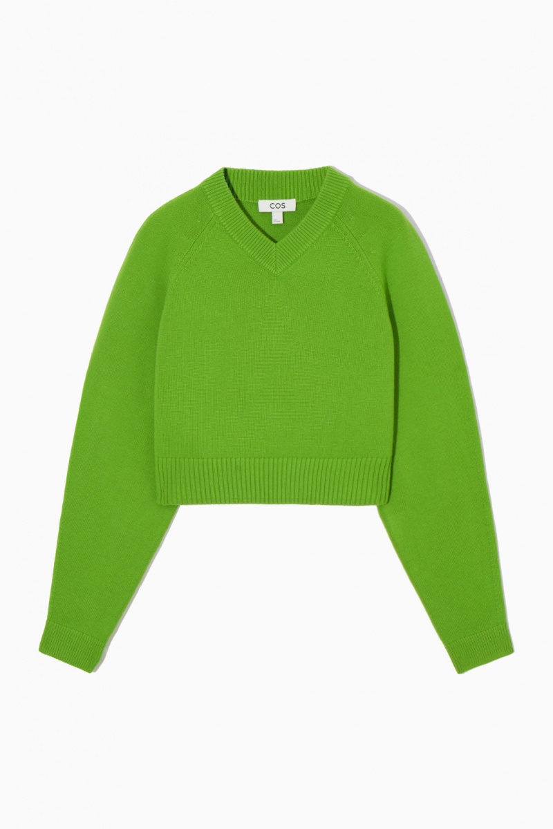 Suéteres COS Cropped V-Neck Lana Mujer Verde España Rebajas 672GYFSOV