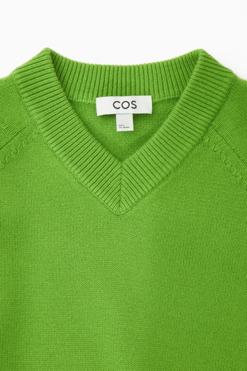 Suéteres COS Cropped V-Neck Lana Mujer Verde España Rebajas 672GYFSOV