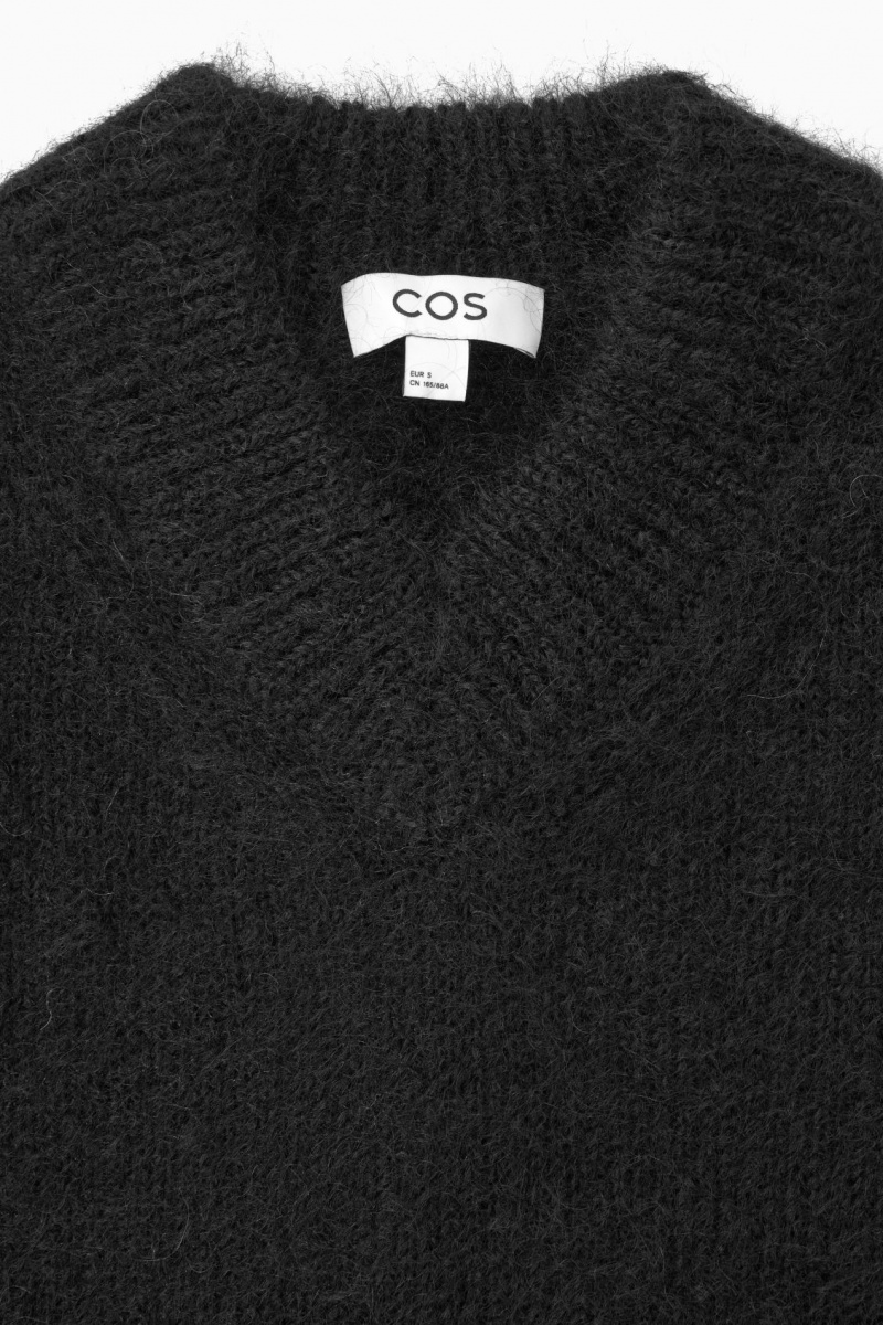 Suéteres COS Cropped V-Neck Mohair Mujer Negras España Rebajas 804LDBXWS