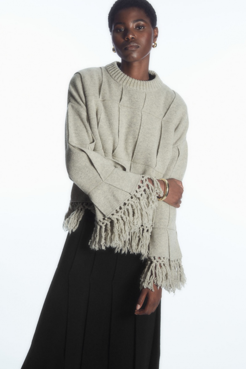 Suéteres COS Fringed Paneled Lana Mujer Gris Claro España Rebajas 923XHLAQO