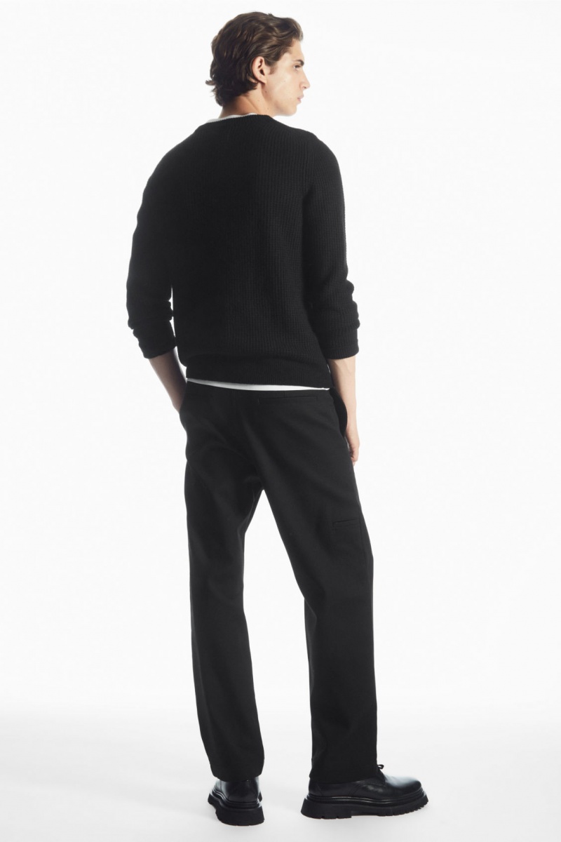 Suéteres COS Waffle-Knit Pure Cashmere Hombre Negras España Rebajas 610PUMNFG