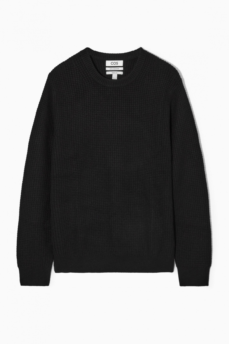 Suéteres COS Waffle-Knit Pure Cashmere Hombre Negras España Rebajas 610PUMNFG