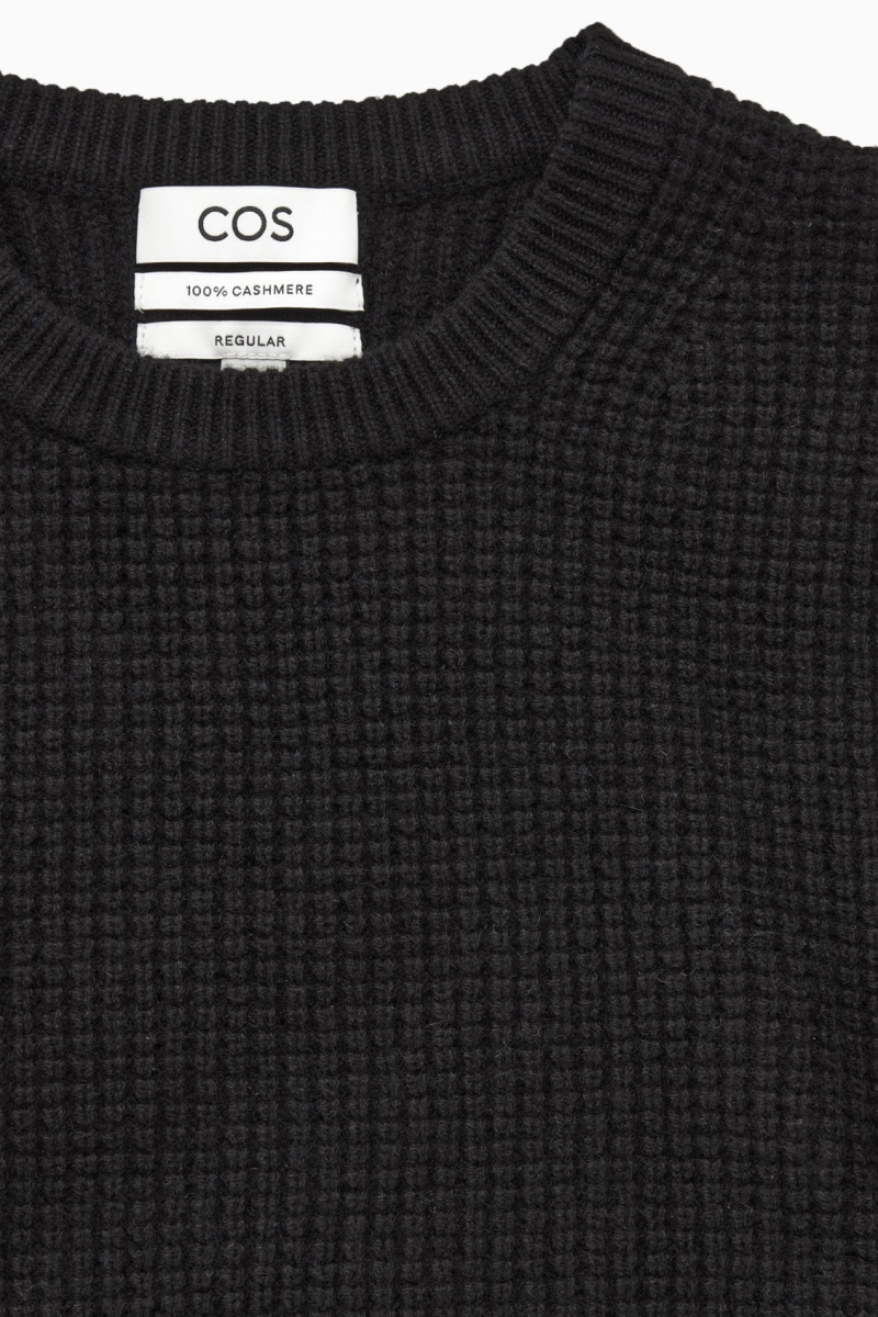 Suéteres COS Waffle-Knit Pure Cashmere Hombre Negras España Rebajas 610PUMNFG