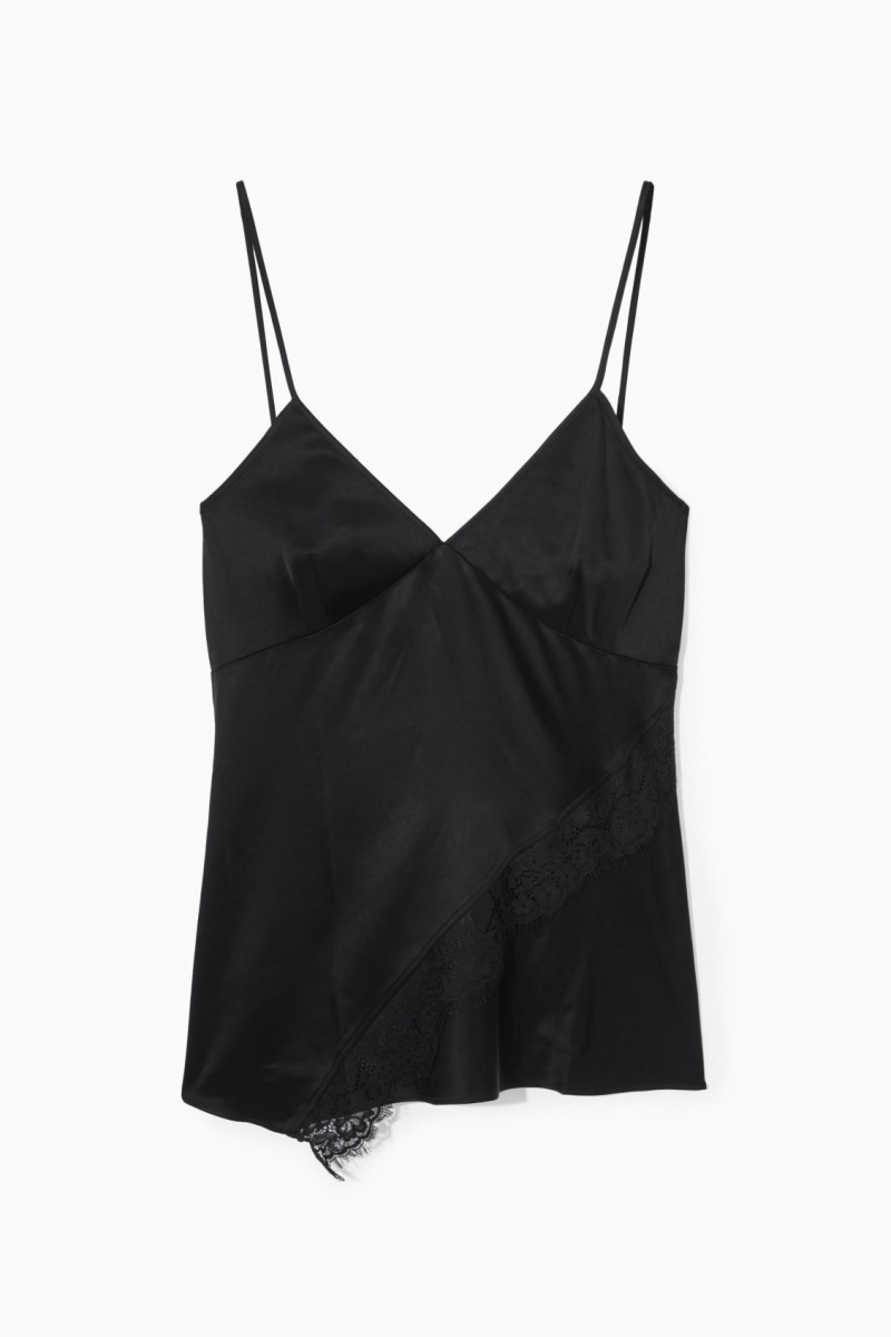 Tops COS Asymmetric Encaje-Trimmed Satin Camisole Mujer Negras España Rebajas 096ADNHFR