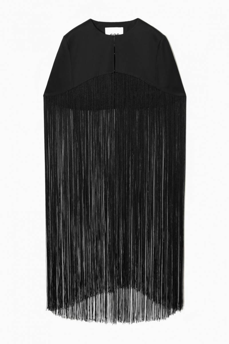 Tops COS Fringed Cape Mujer Negras España Rebajas 132BZCVYF