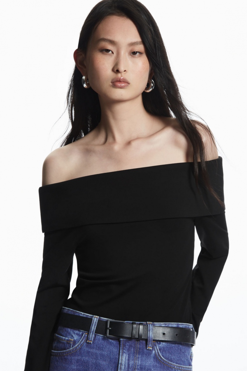 Tops COS Off-The-Shoulder Long-Sleeved Mujer Negras España Rebajas 398FDWCAY