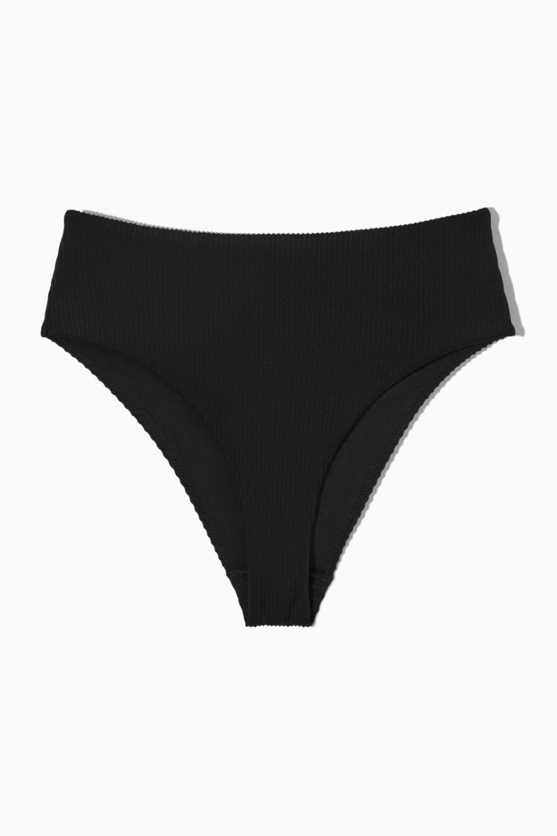 Trajes De Baño COS High-Waisted Acanalado Bikini Briefs Mujer Negras España Rebajas 917RBEIKM