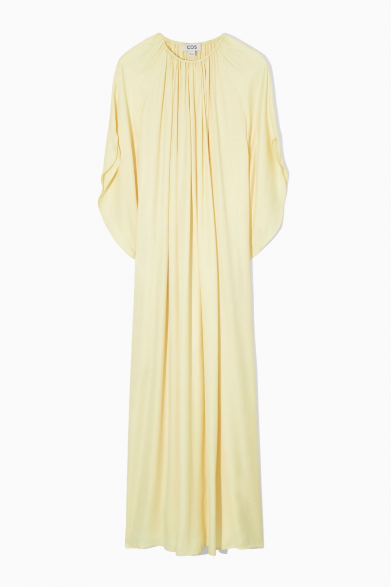 Vestido COS Floaty Gathered Midi Mujer Amarillo España Rebajas 326IVRNGL