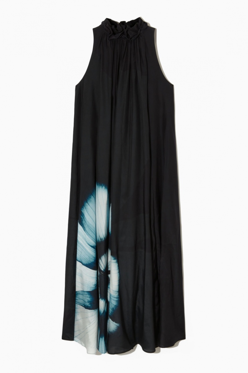 Vestido COS Floral-Print Silk-Blend Maxi Mujer Negras España Rebajas 738TCEAPK