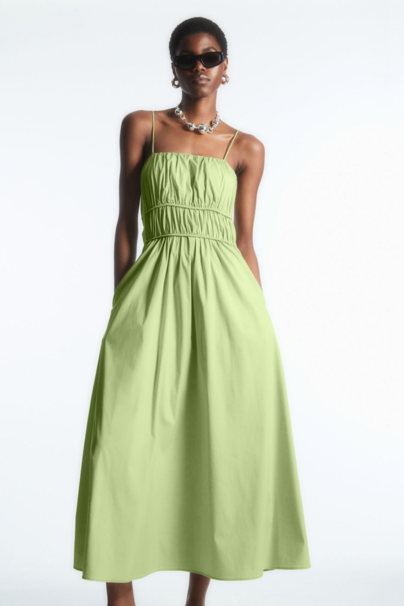 Vestido COS Gathered Bustier Midi Mujer Verde Claro España Rebajas 594OWCYLB