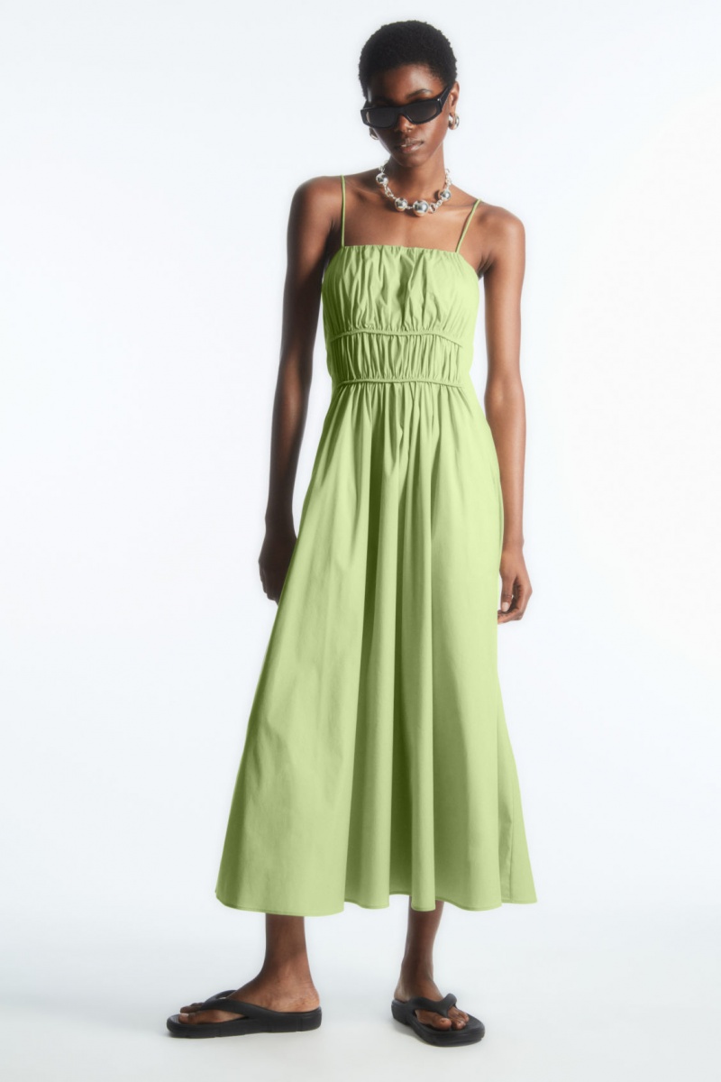 Vestido COS Gathered Bustier Midi Mujer Verde Claro España Rebajas 594OWCYLB