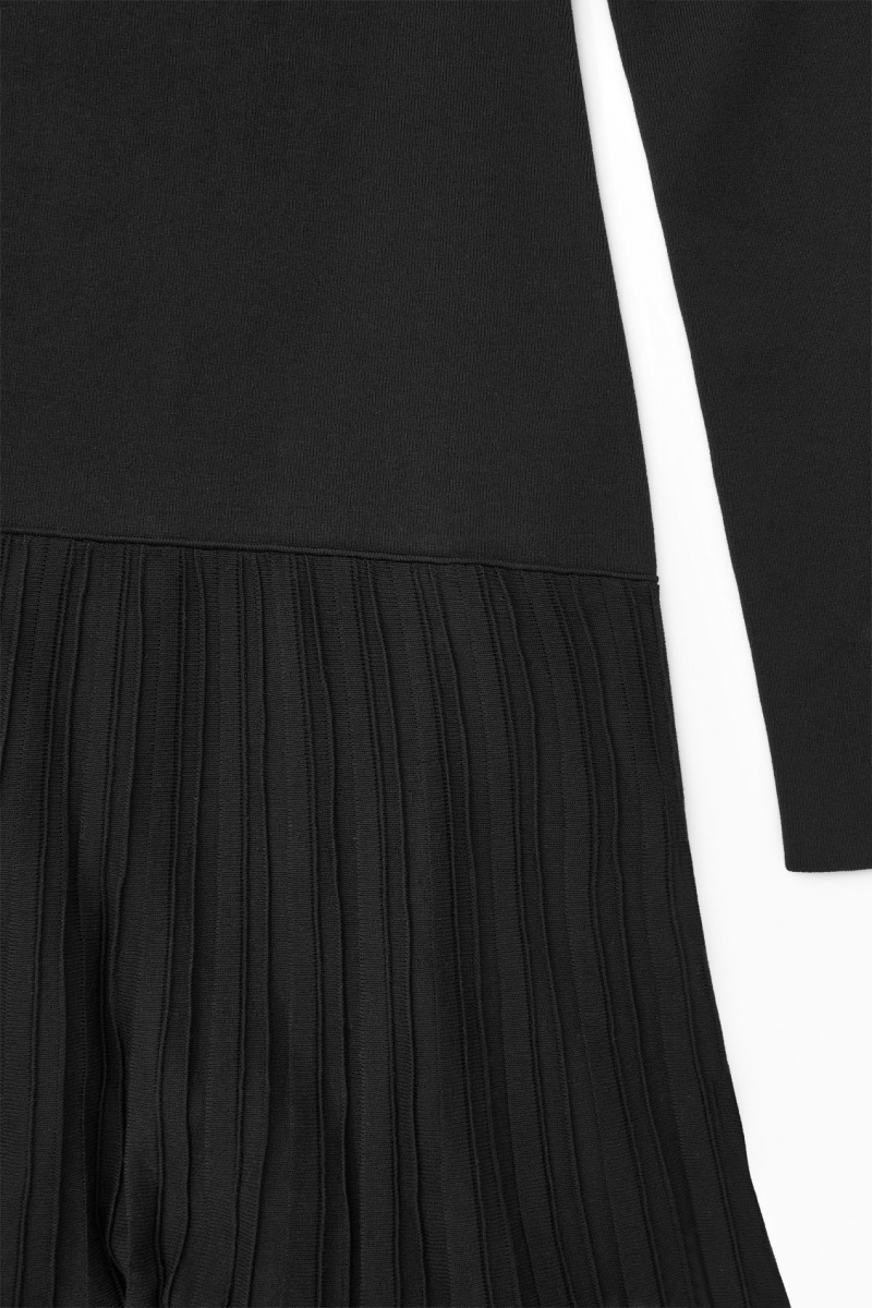 Vestido COS Plisado De Punto Turtleneck Maxi Mujer Negras España Rebajas 159UXRDHI