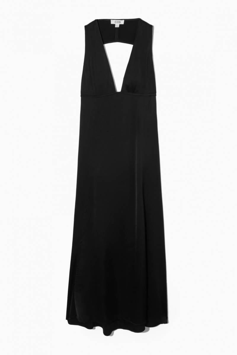 Vestido COS Plunge Open-Back Maxi Mujer Negras España Rebajas 143BFQTDY