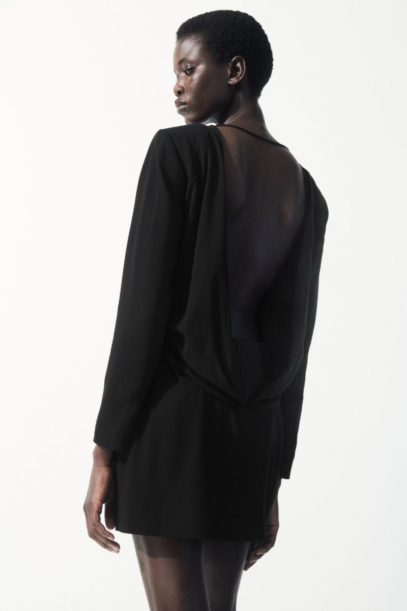 Vestido COS The Draped Open-Back Mini Mujer Negras España Rebajas 891BGDXVE