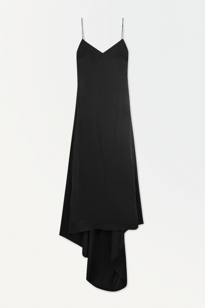 Vestido COS The V-Neck Linen Maxi Mujer Negras España Rebajas 709VGAKWP