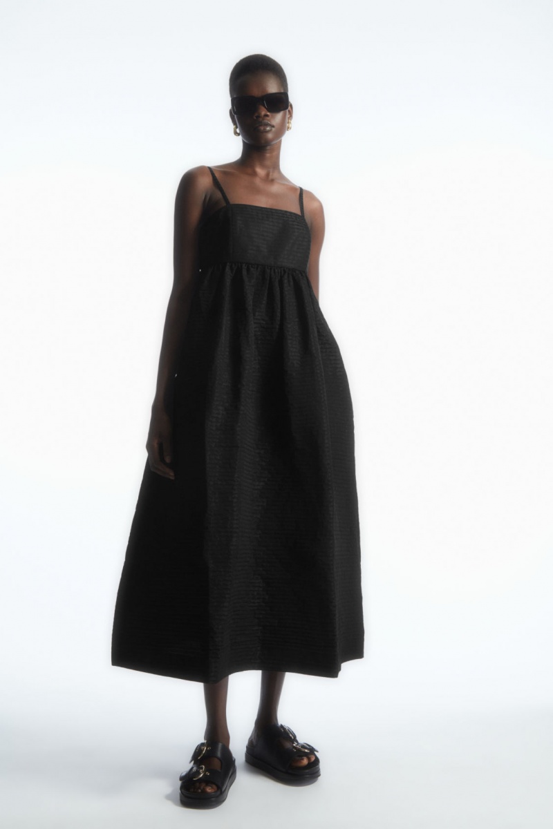 Vestido COS Voluminous Textured Midi Mujer Negras España Rebajas 214NOPCHF