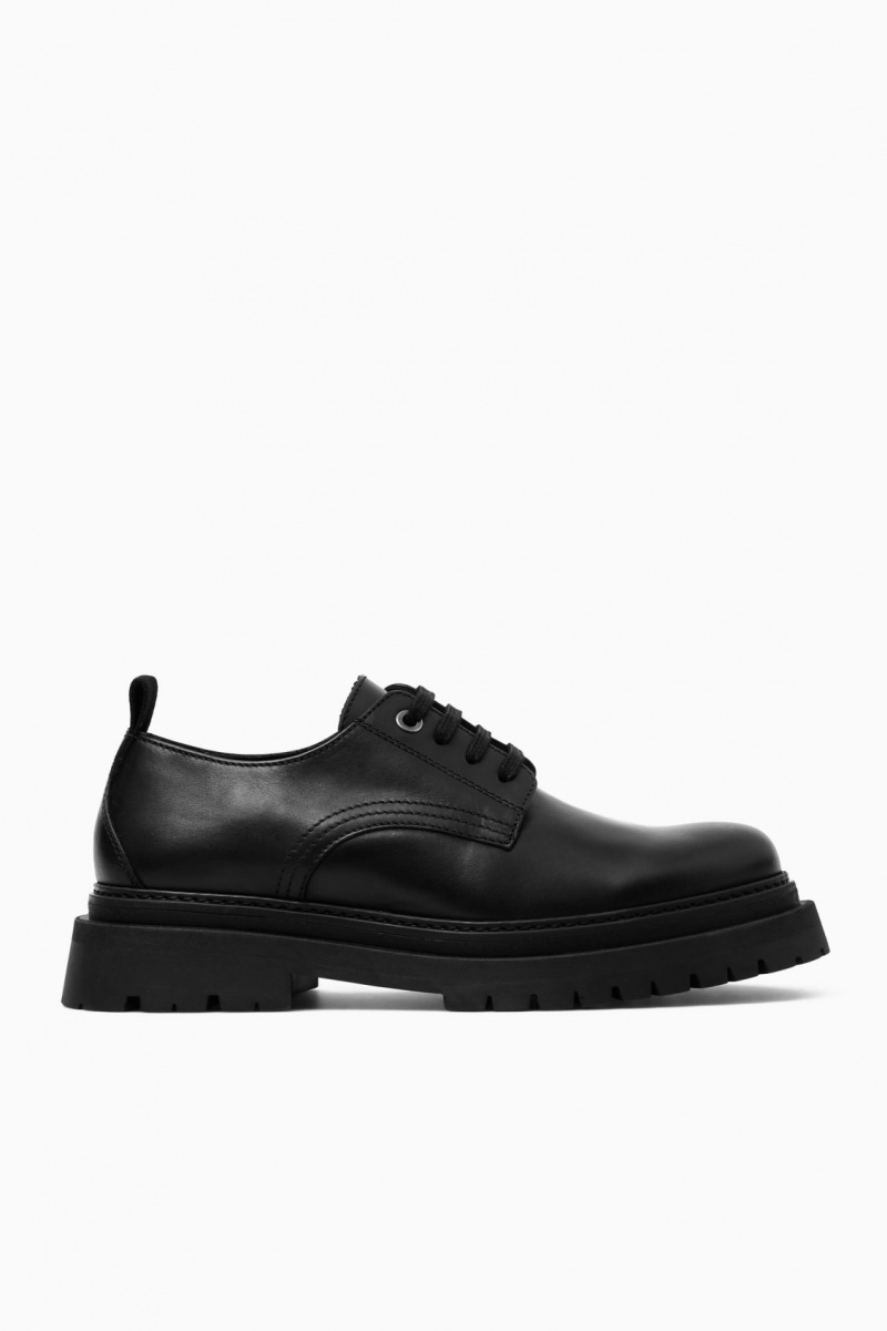 Zapatos Derby COS Fornido Cuero Hombre Negras España Rebajas 435ECSHLI